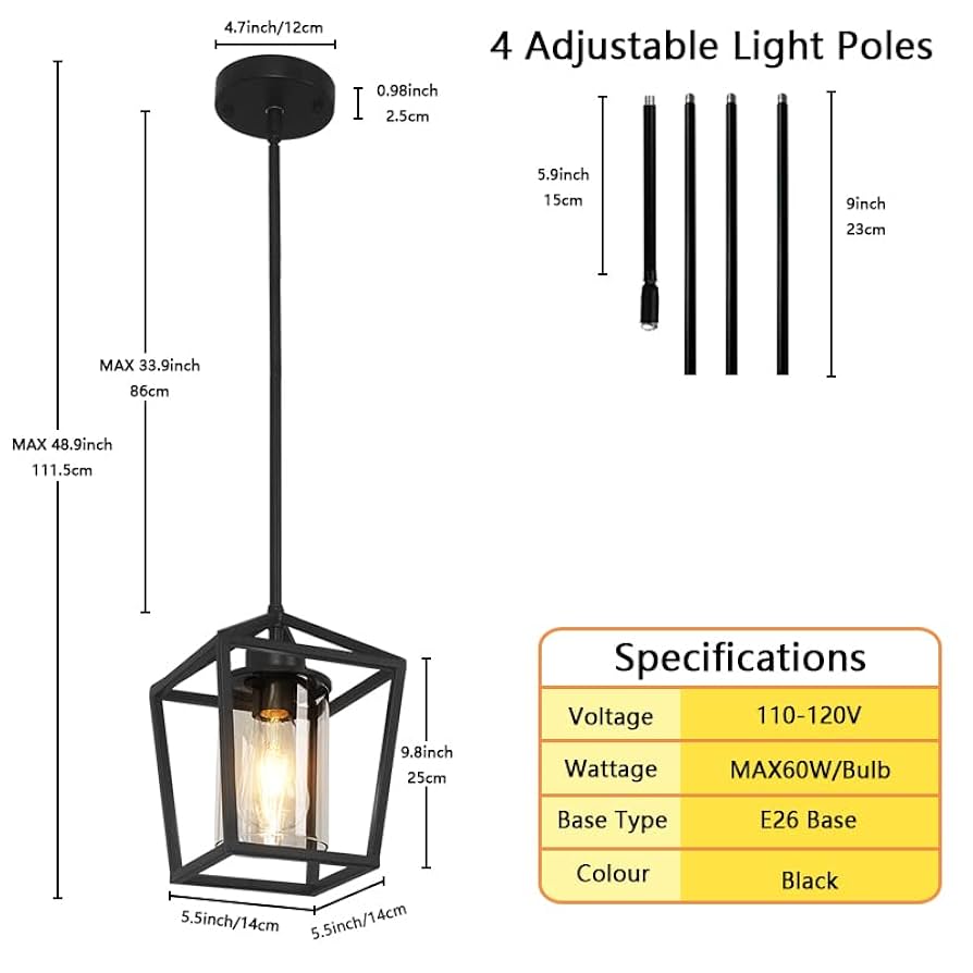 JIAYASHOUS 1 Pack Black Pendant Light Fixture Farmhouse Iron